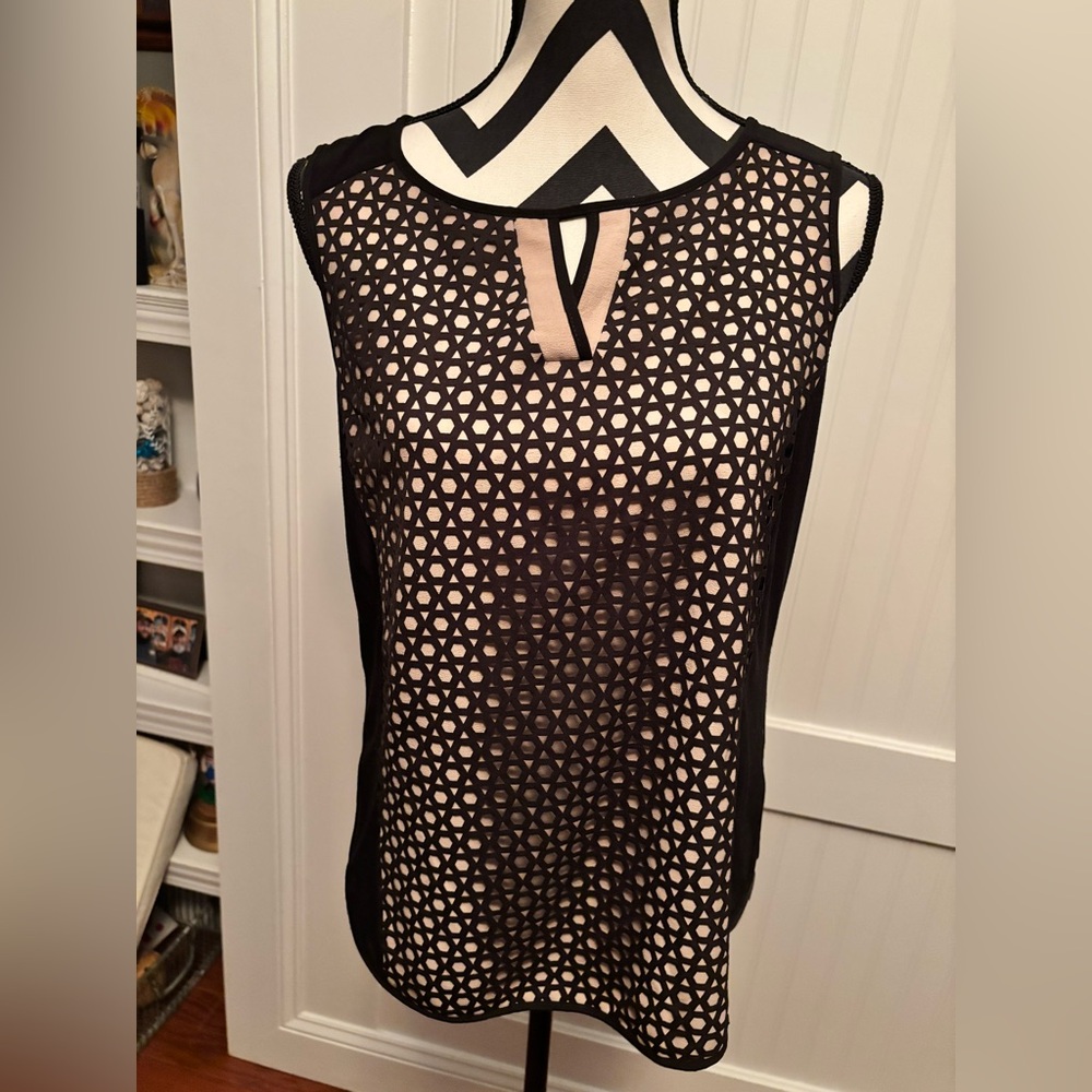 Black Laser-Cut Sleeveless Camisole with Nude Lining